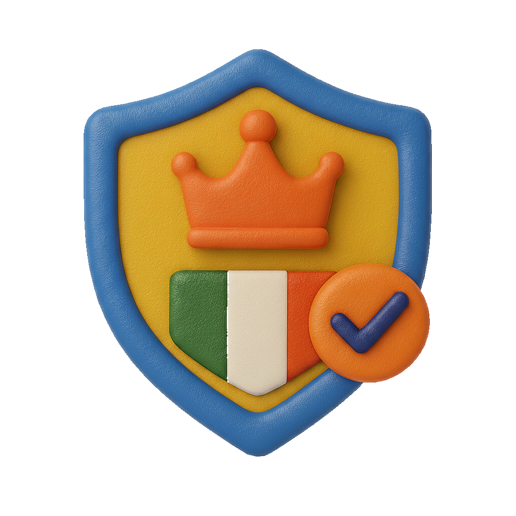 Icona 3D scudo con tricolore e check – solo store affidabili in Italia.